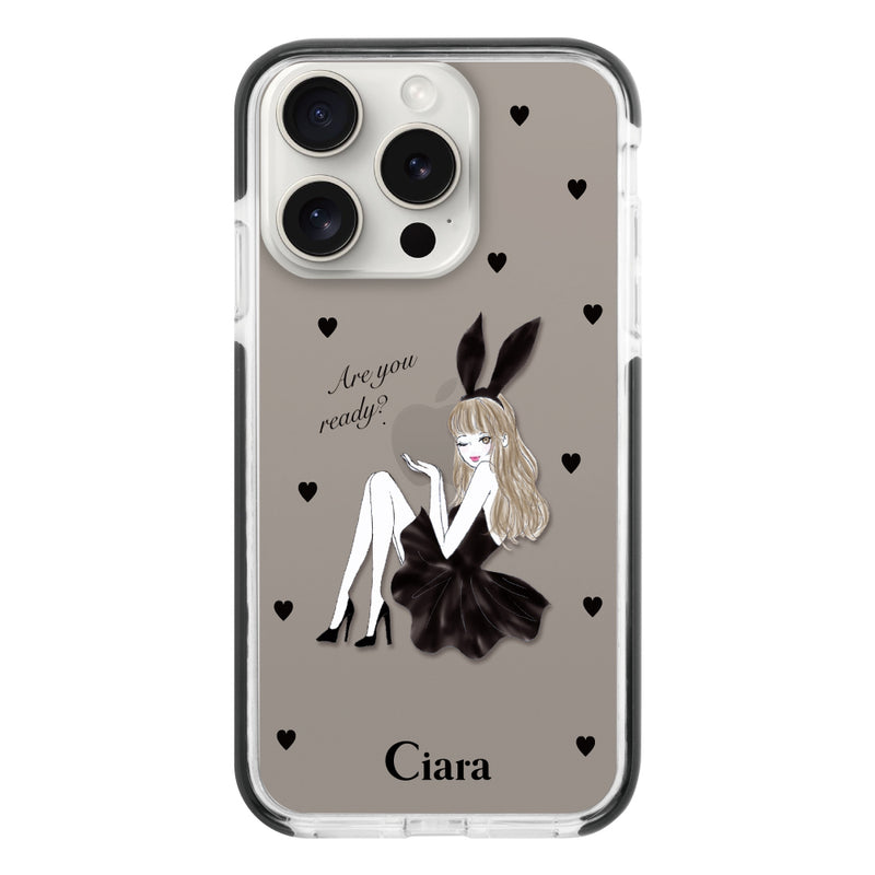iPhoneケース クッションバンパー 耐衝撃クリアケース ブラックバニー