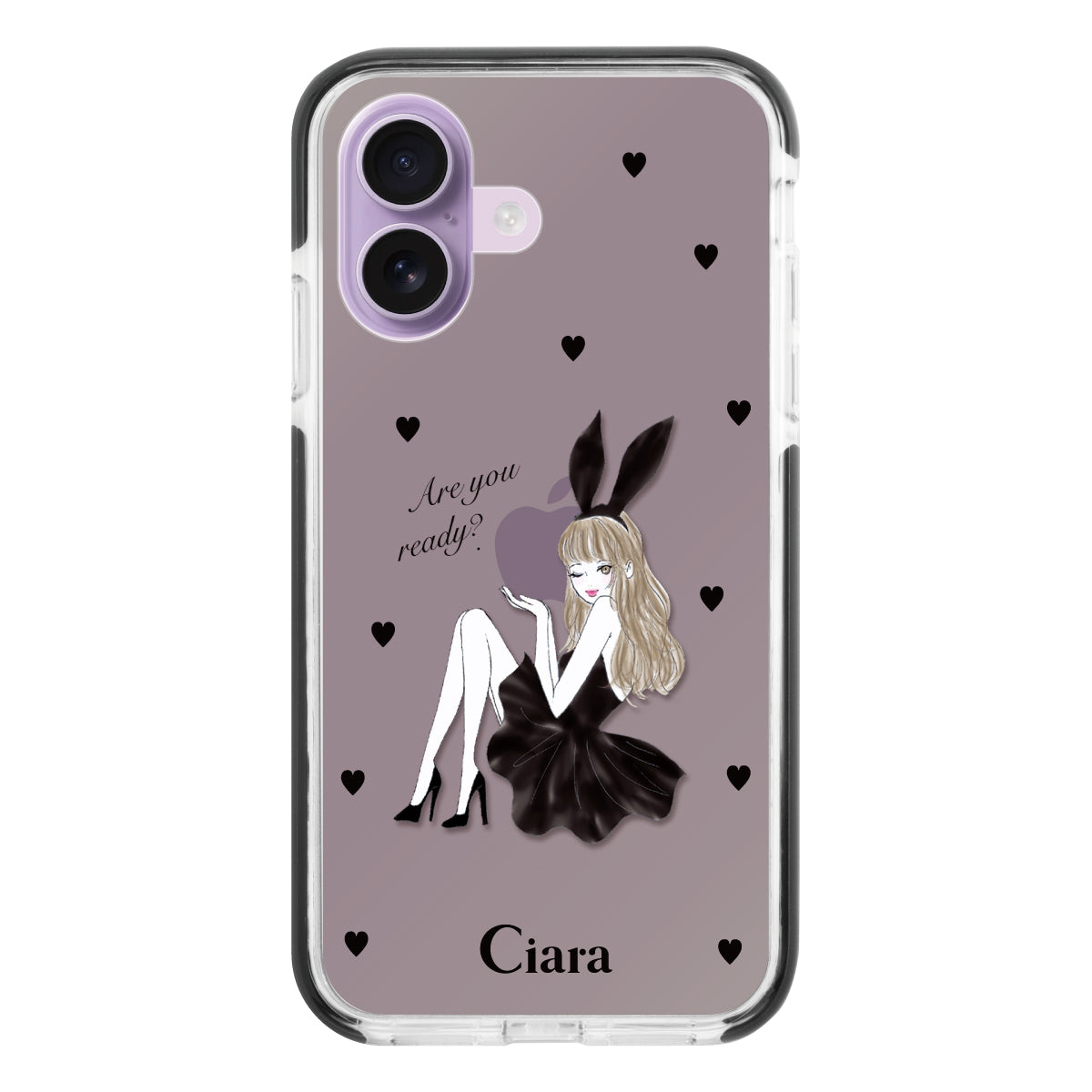 iPhone17 クッションバンパー 耐衝撃クリアケース ブラックバニー ブラック