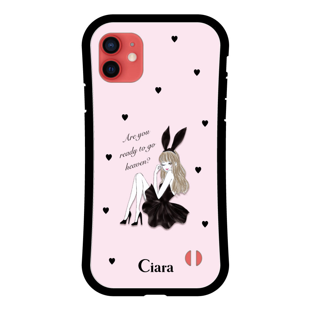 iPhoneXRケース グリップ 耐衝撃ケース ブラックバニー ピンク