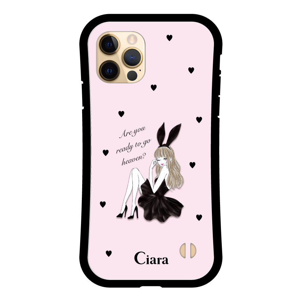 iPhoneX/XSケース グリップ 耐衝撃ケース ブラックバニー ピンク