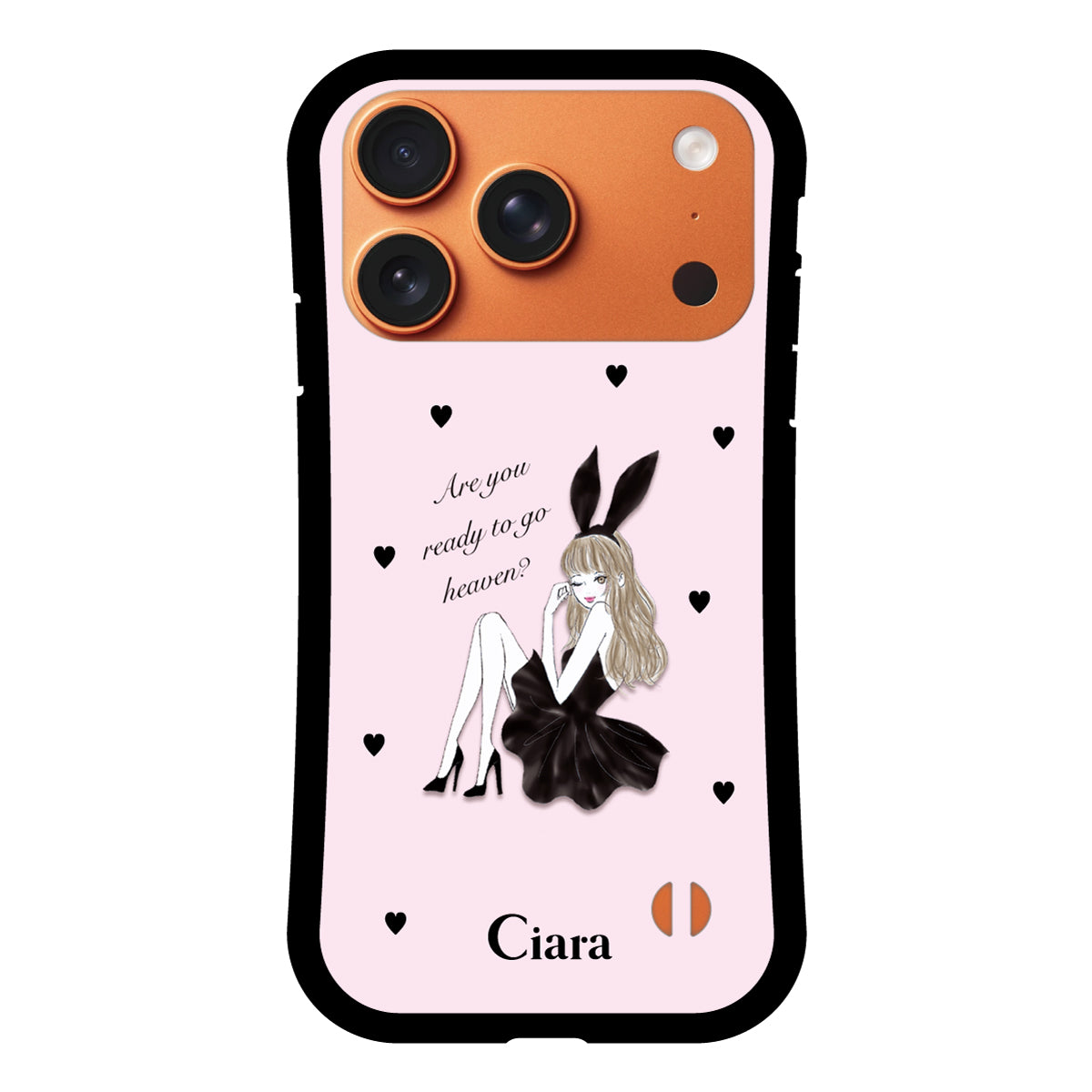 iPhone17ProMax グリップ 耐衝撃ケース ブラックバニー ピンク