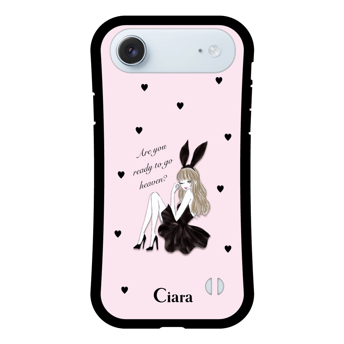 iPhoneAir グリップ 耐衝撃ケース ブラックバニー ピンク