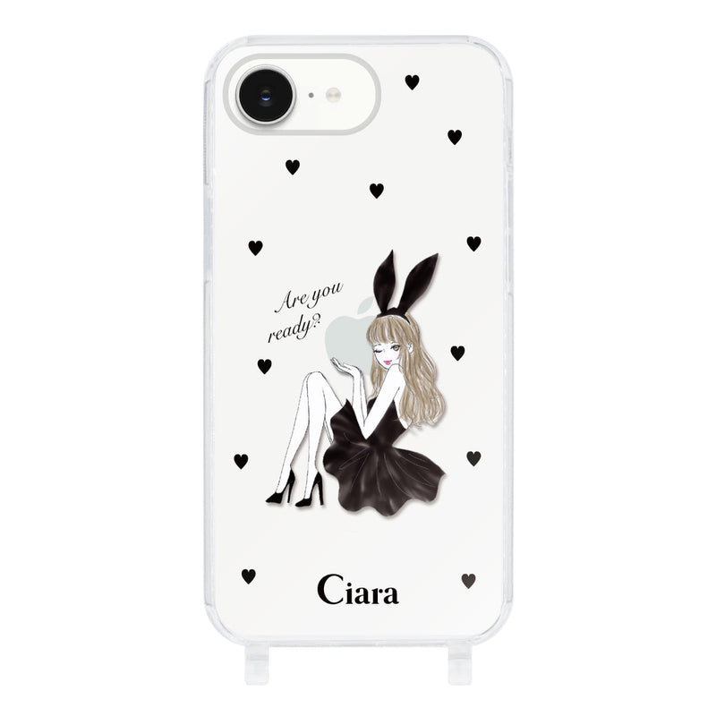 iPhoneケース ストラップクリアケース ブラックバニー