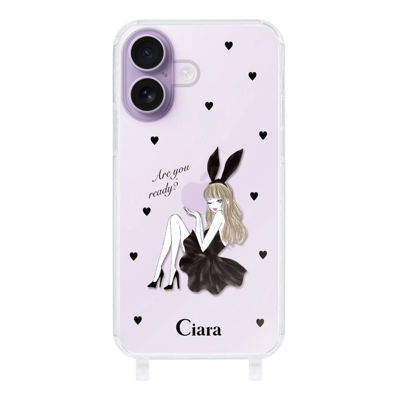 iPhoneケース ストラップクリアケース ブラックバニー