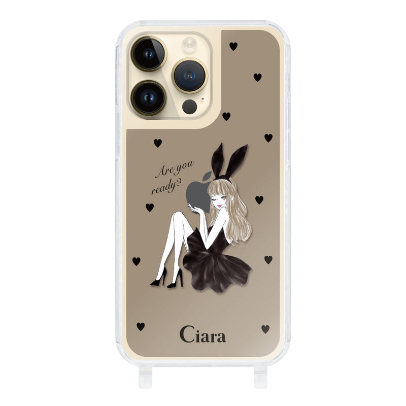 iPhoneケース ストラップクリアケース ブラックバニー