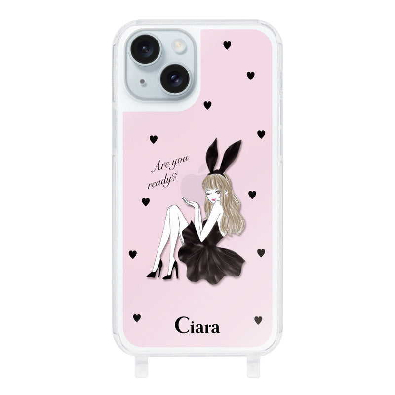 iPhoneケース ストラップクリアケース ブラックバニー