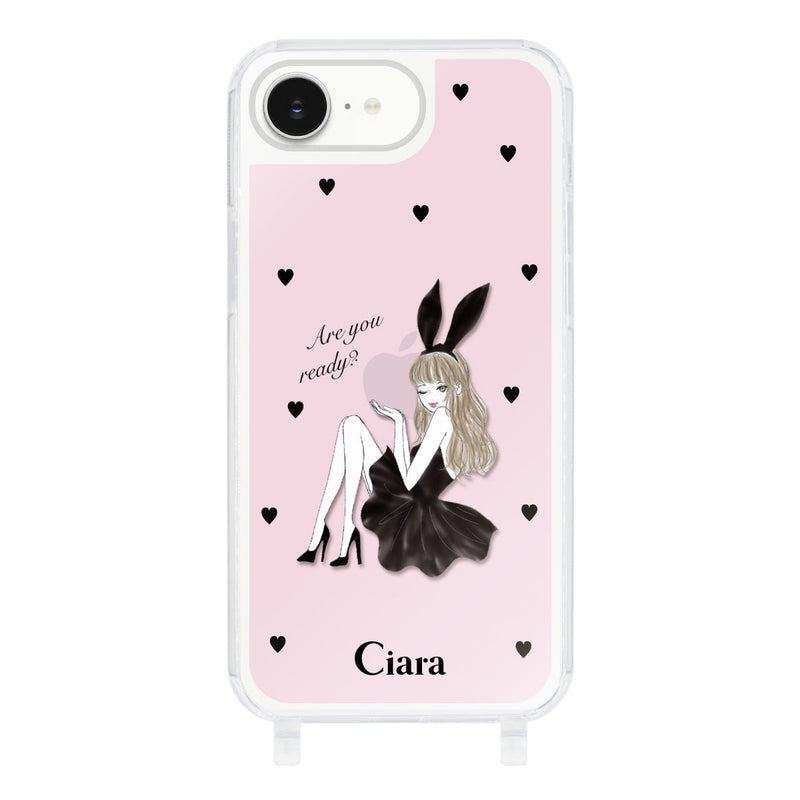 iPhoneケース ストラップクリアケース ブラックバニー