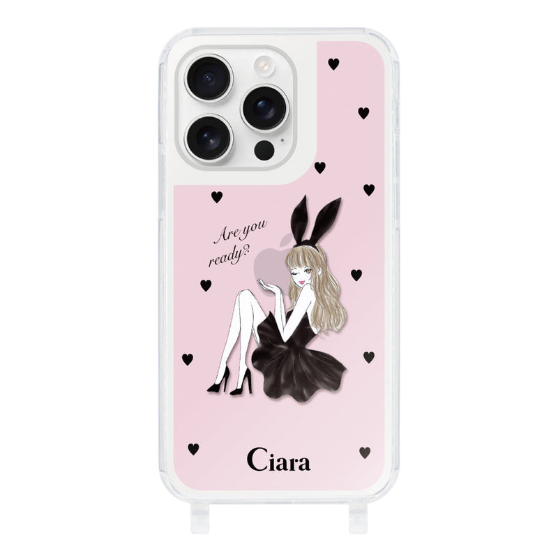 iPhoneケース ストラップクリアケース ブラックバニー
