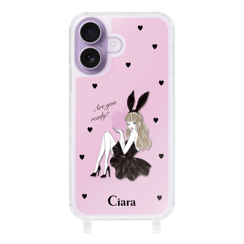 iPhoneケース ストラップクリアケース ブラックバニー