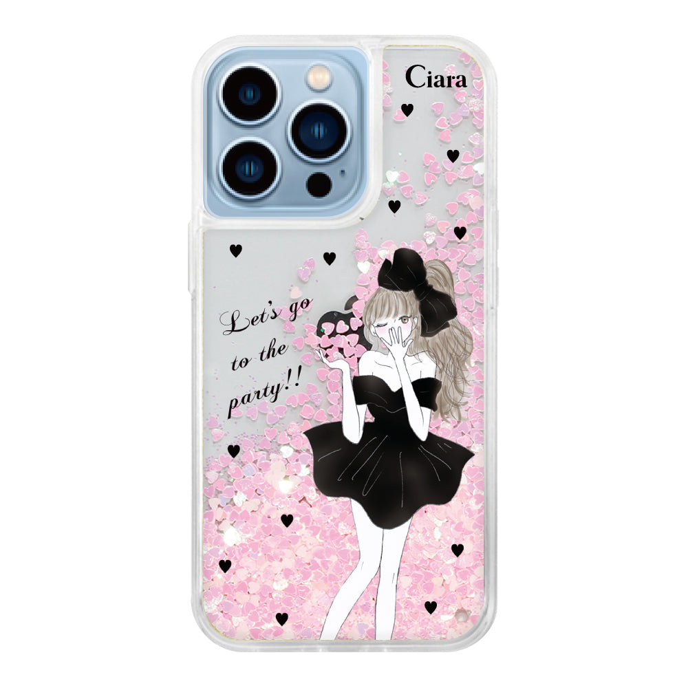 iPhoneケース グリッター オイルクリアケース ブラックリボン