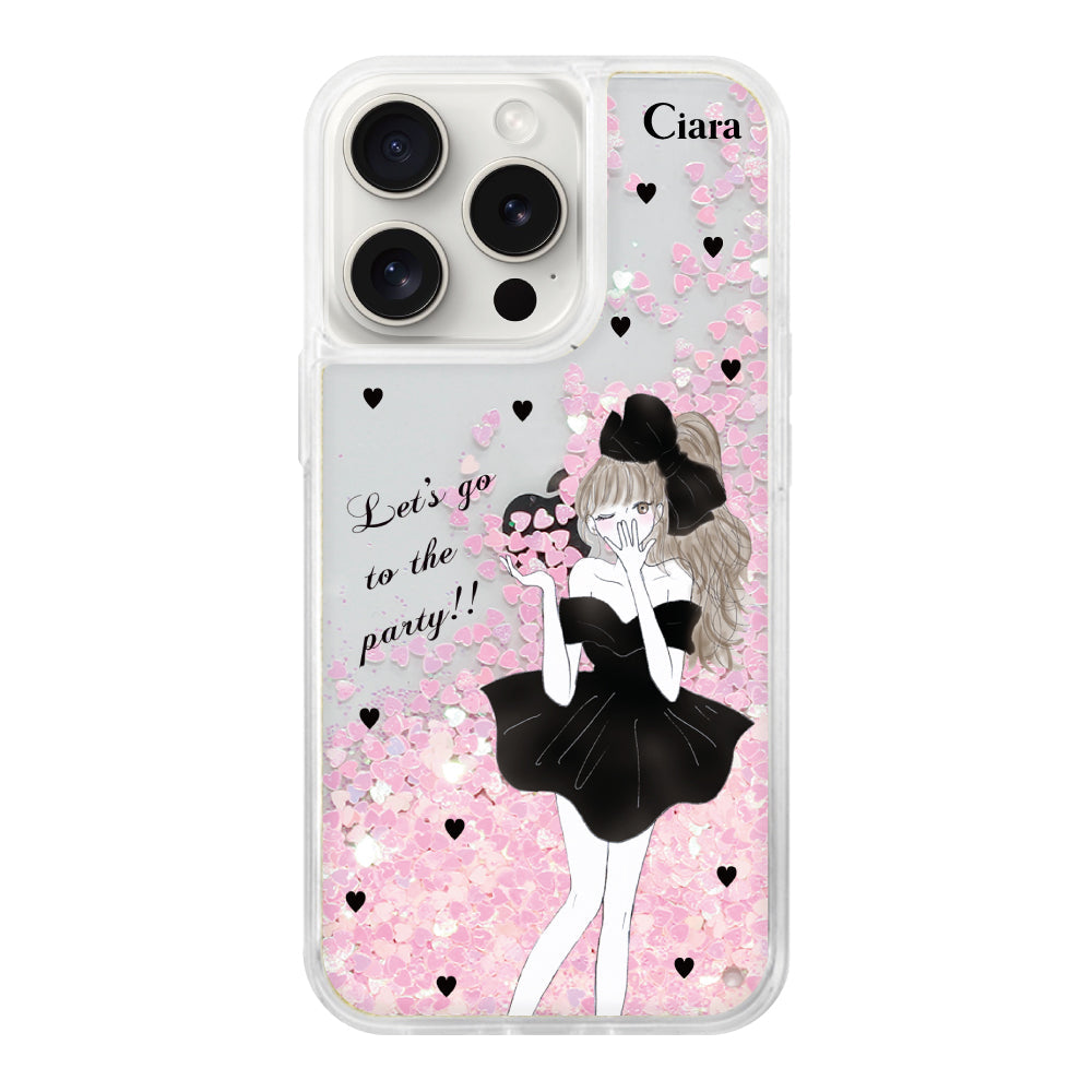 iPhoneケース グリッター オイルクリアケース ブラックリボン