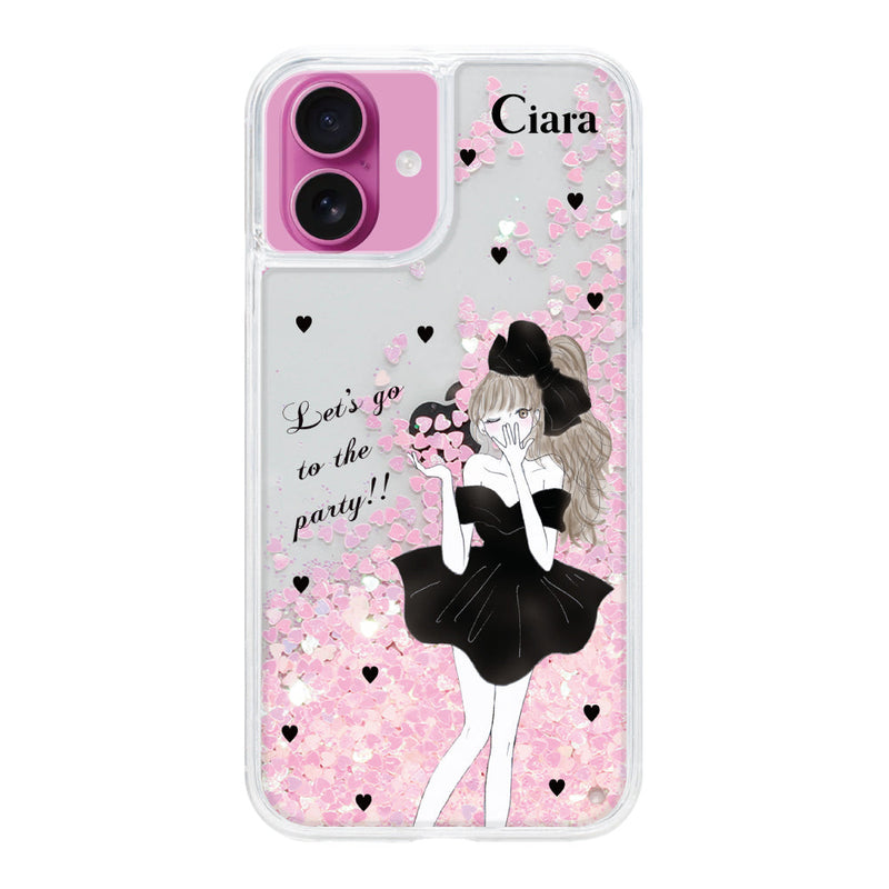 iPhoneケース グリッター オイルクリアケース ブラックリボン