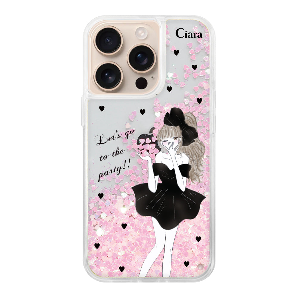 iPhoneケース グリッター オイルクリアケース ブラックリボン