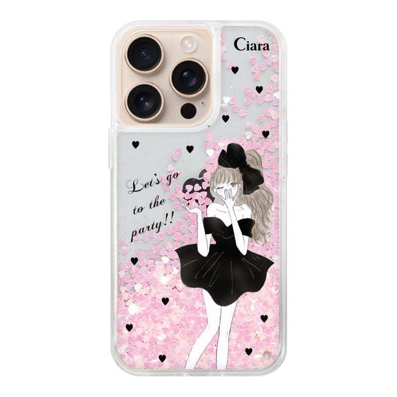 iPhoneケース グリッター オイルクリアケース ブラックリボン