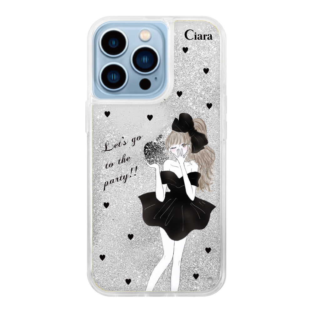 iPhoneケース グリッター オイルクリアケース ブラックリボン