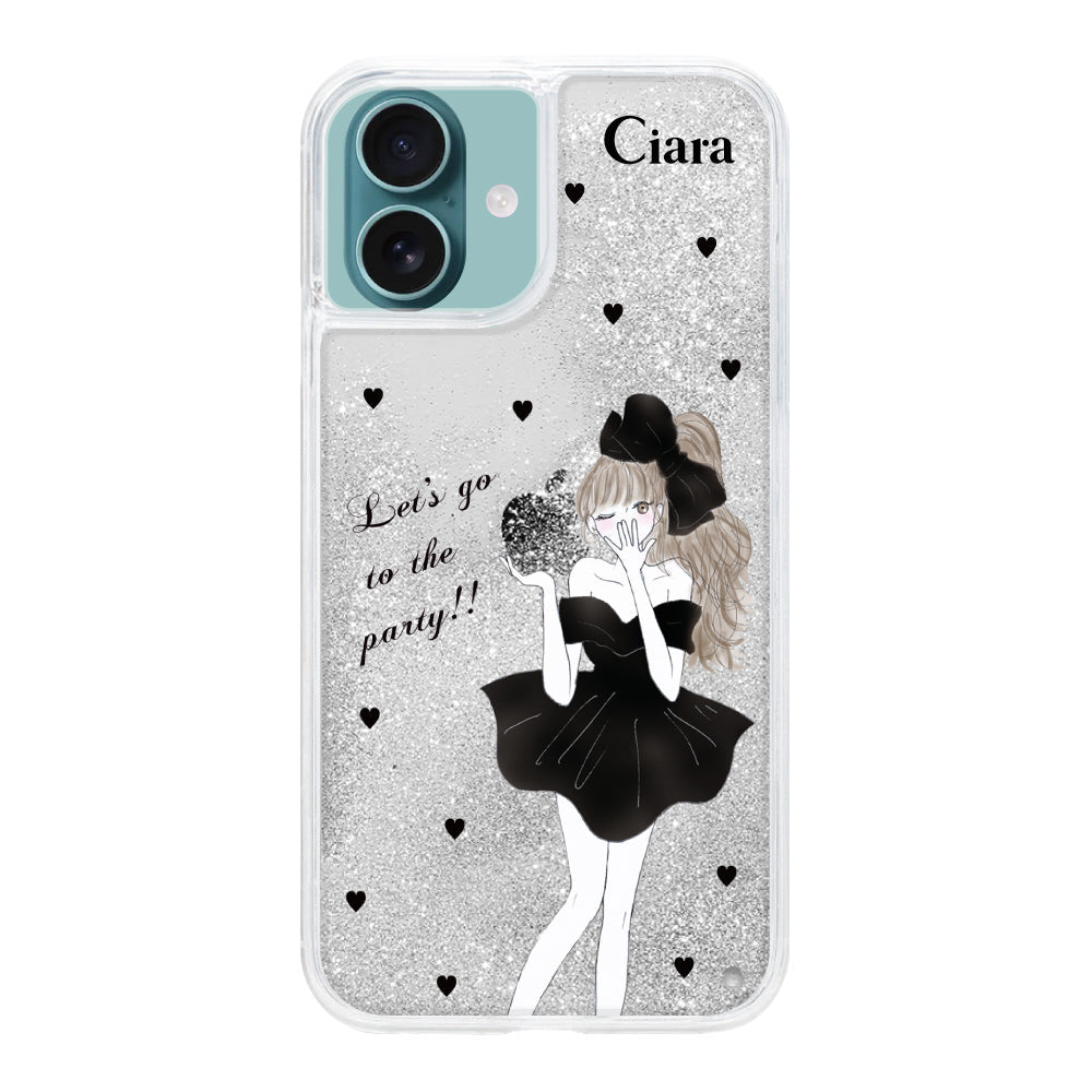 iPhoneケース グリッター オイルクリアケース ブラックリボン