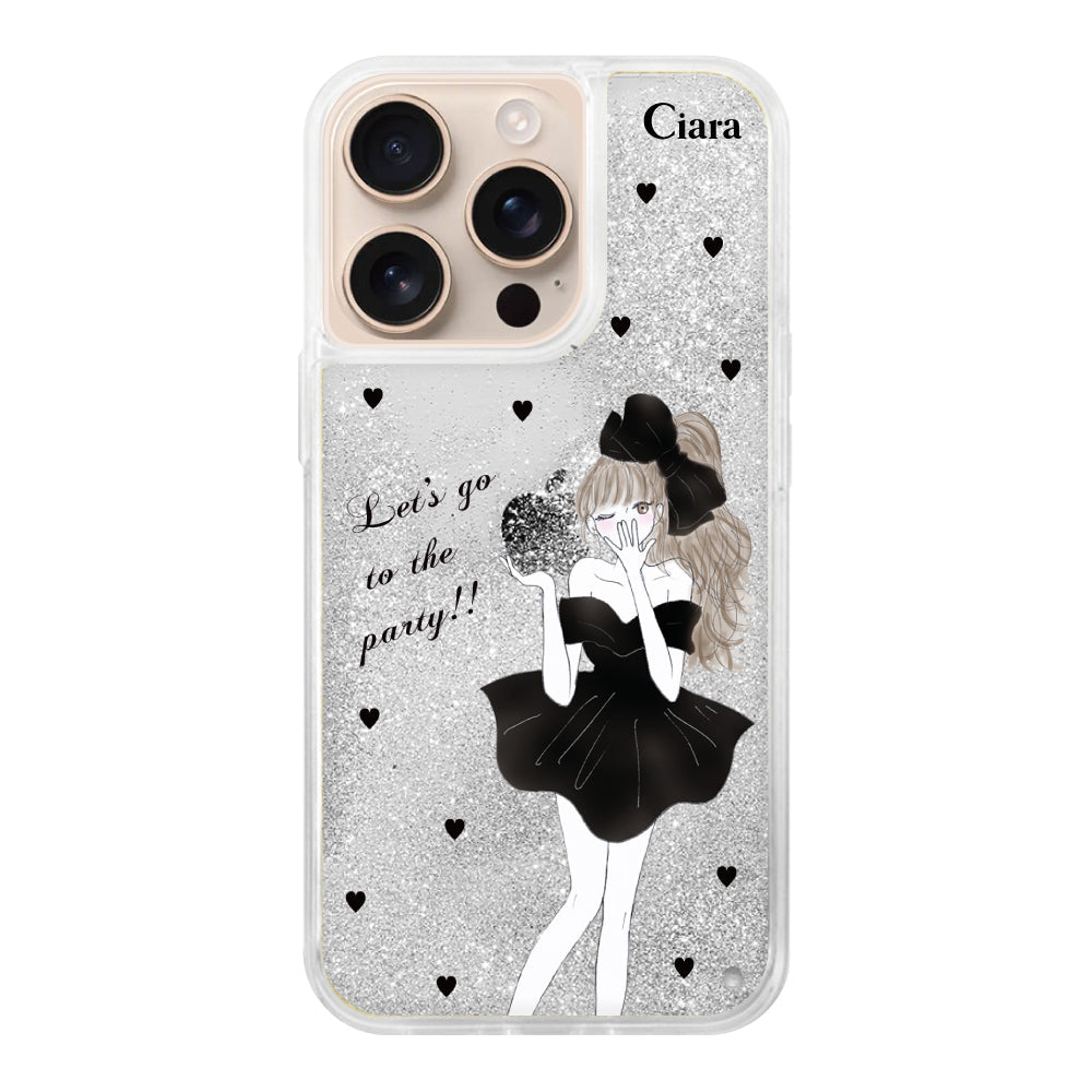 iPhoneケース グリッター オイルクリアケース ブラックリボン