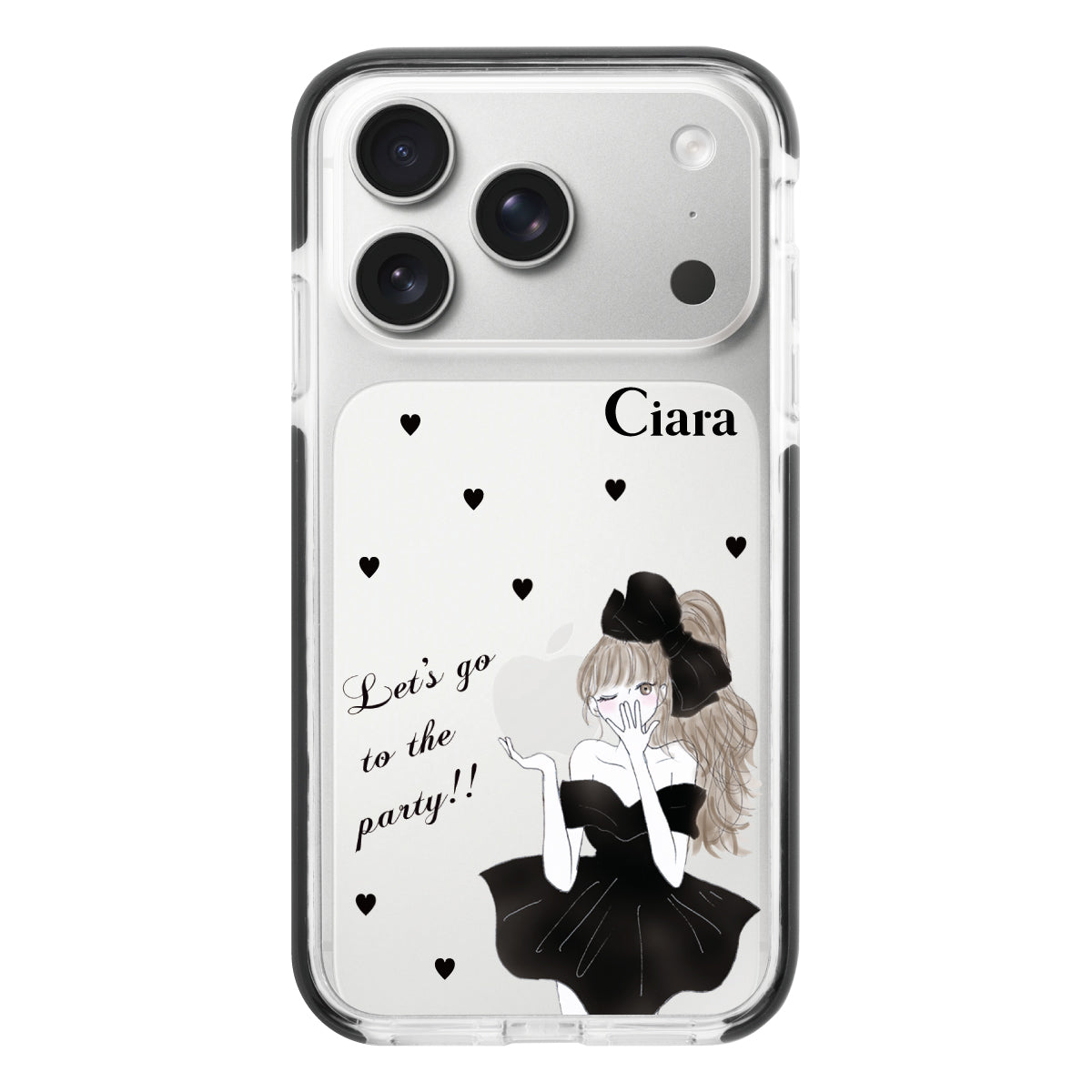 iPhone17Pro クッションバンパー 耐衝撃クリアケース ブラックリボン クリア