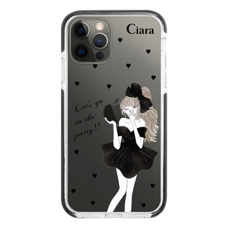 iPhoneケース クッションバンパー 耐衝撃クリアケース ブラックリボン