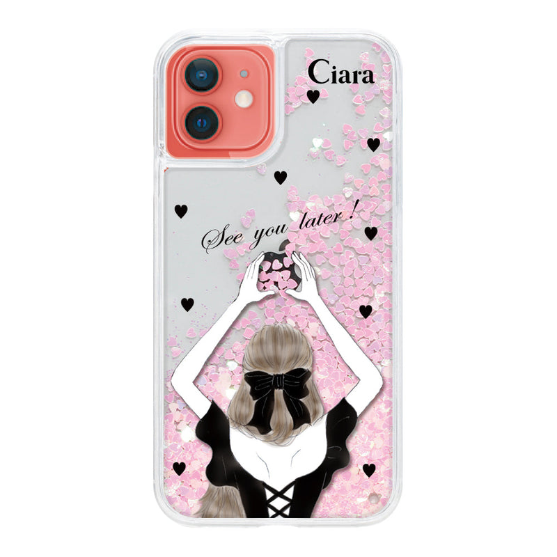 iPhoneケース グリッター オイルクリアケース ブラックバックショット