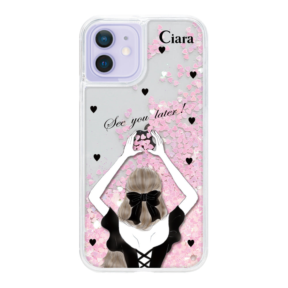 iPhoneケース グリッター オイルクリアケース ブラックバックショット