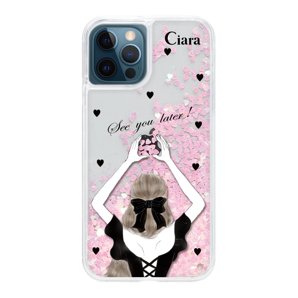 iPhoneケース グリッター オイルクリアケース ブラックバックショット