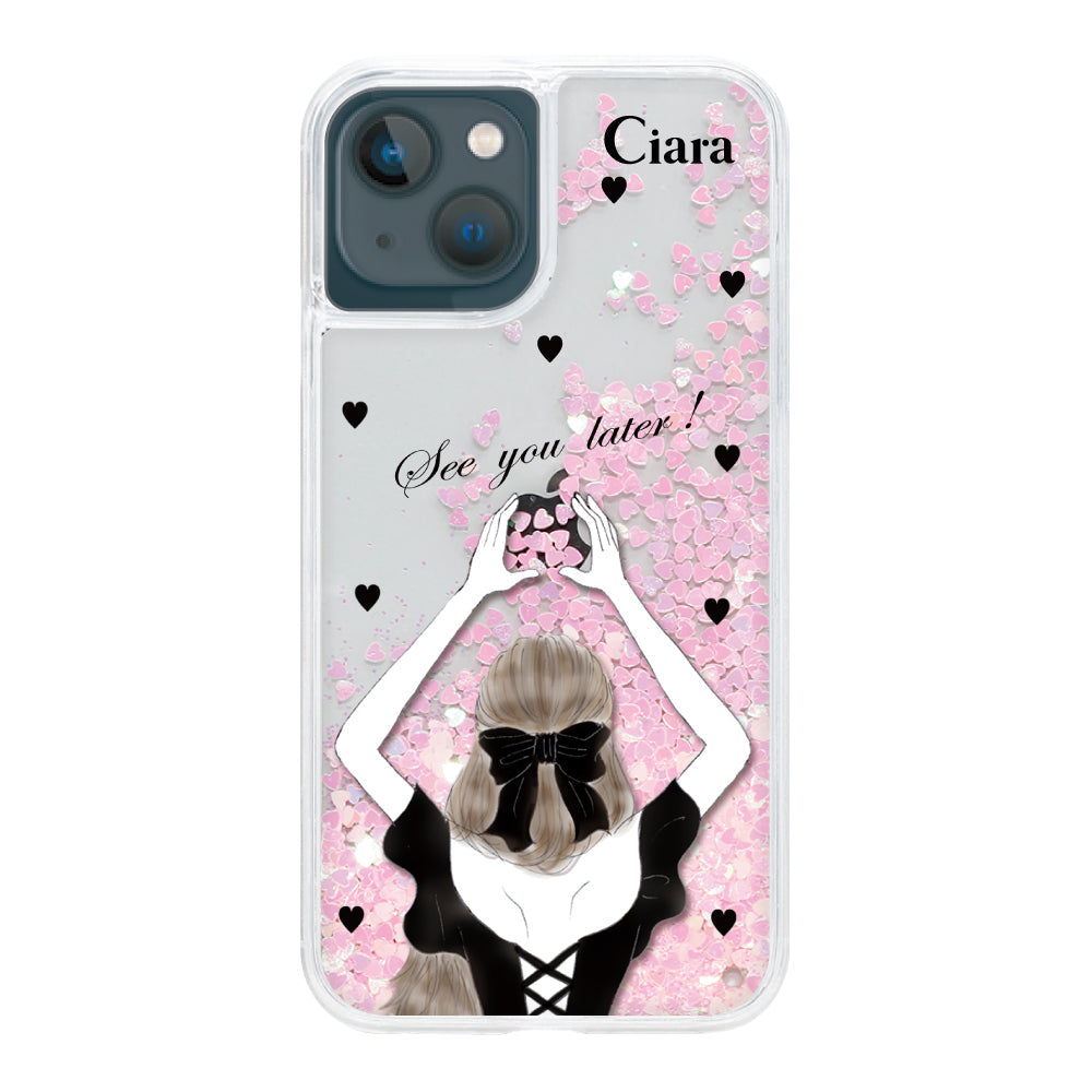 iPhoneケース グリッター オイルクリアケース ブラックバックショット