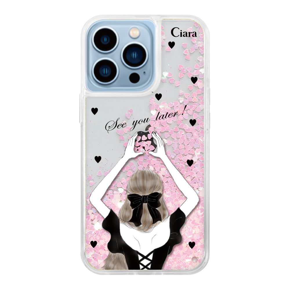 iPhoneケース グリッター オイルクリアケース ブラックバックショット