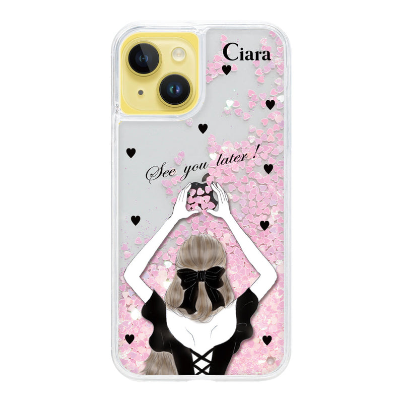 iPhoneケース グリッター オイルクリアケース ブラックバックショット