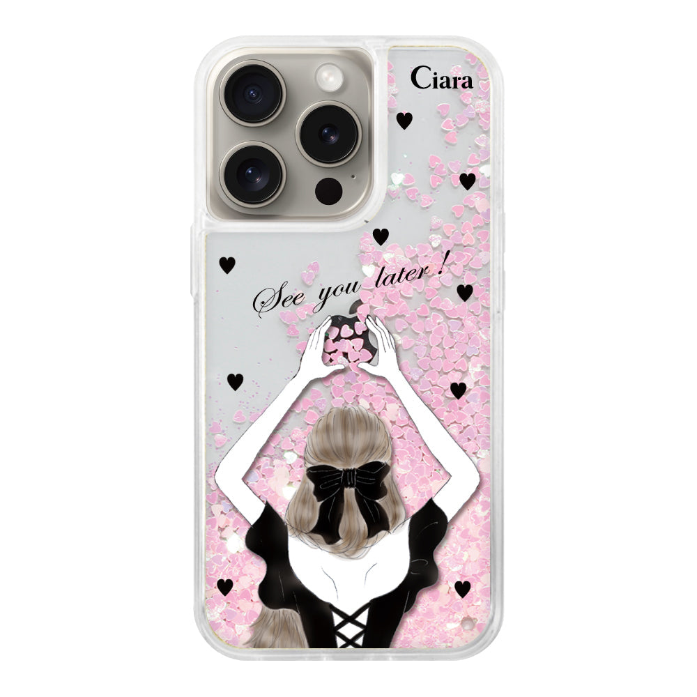 iPhoneケース グリッター オイルクリアケース ブラックバックショット