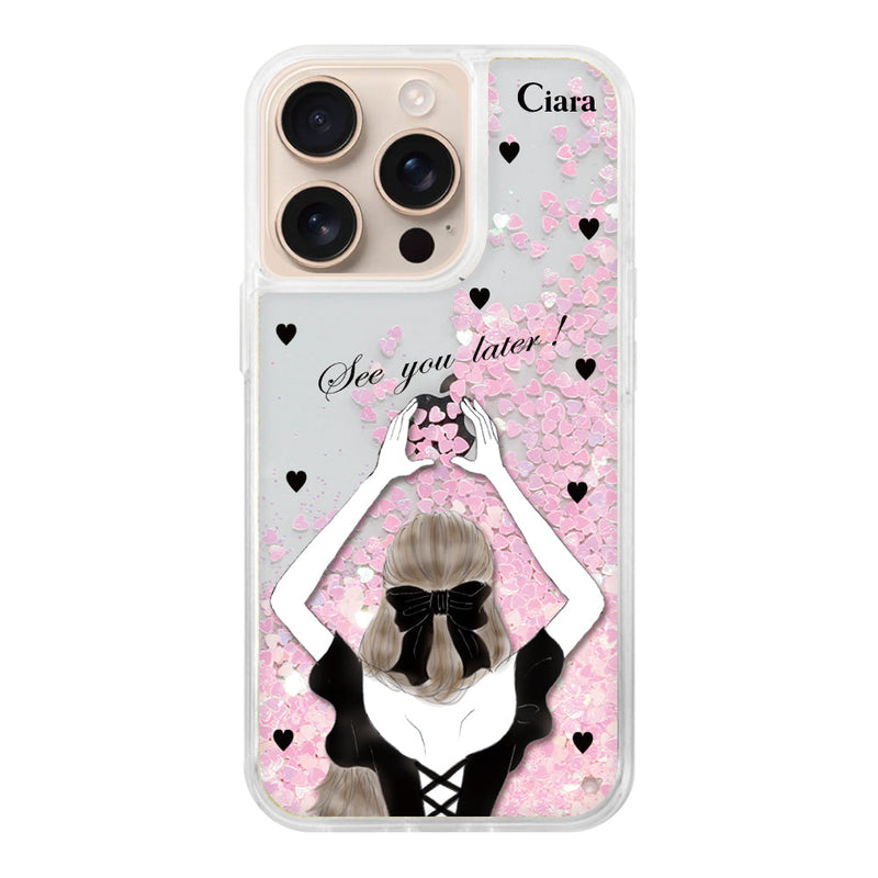 iPhoneケース グリッター オイルクリアケース ブラックバックショット