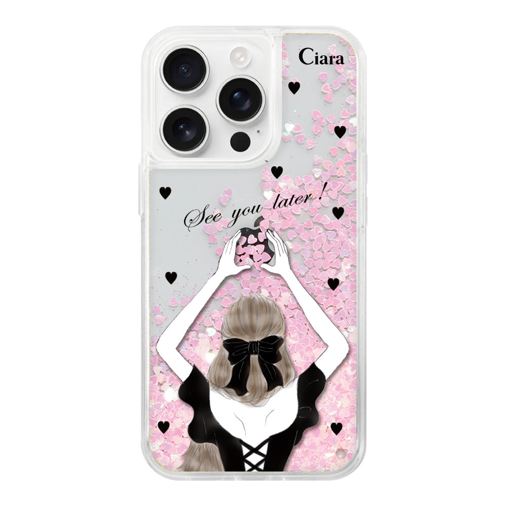 iPhoneケース グリッター オイルクリアケース ブラックバックショット