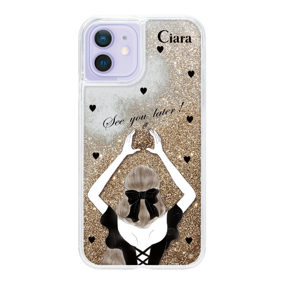 iPhoneケース グリッター オイルクリアケース ブラックバックショット