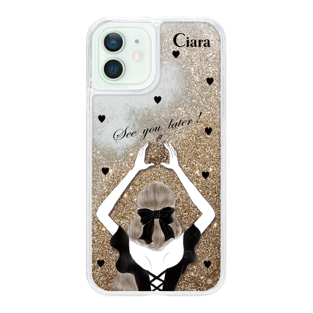 iPhoneケース グリッター オイルクリアケース ブラックバックショット