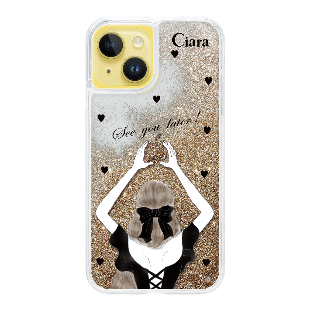 iPhoneケース グリッター オイルクリアケース ブラックバックショット