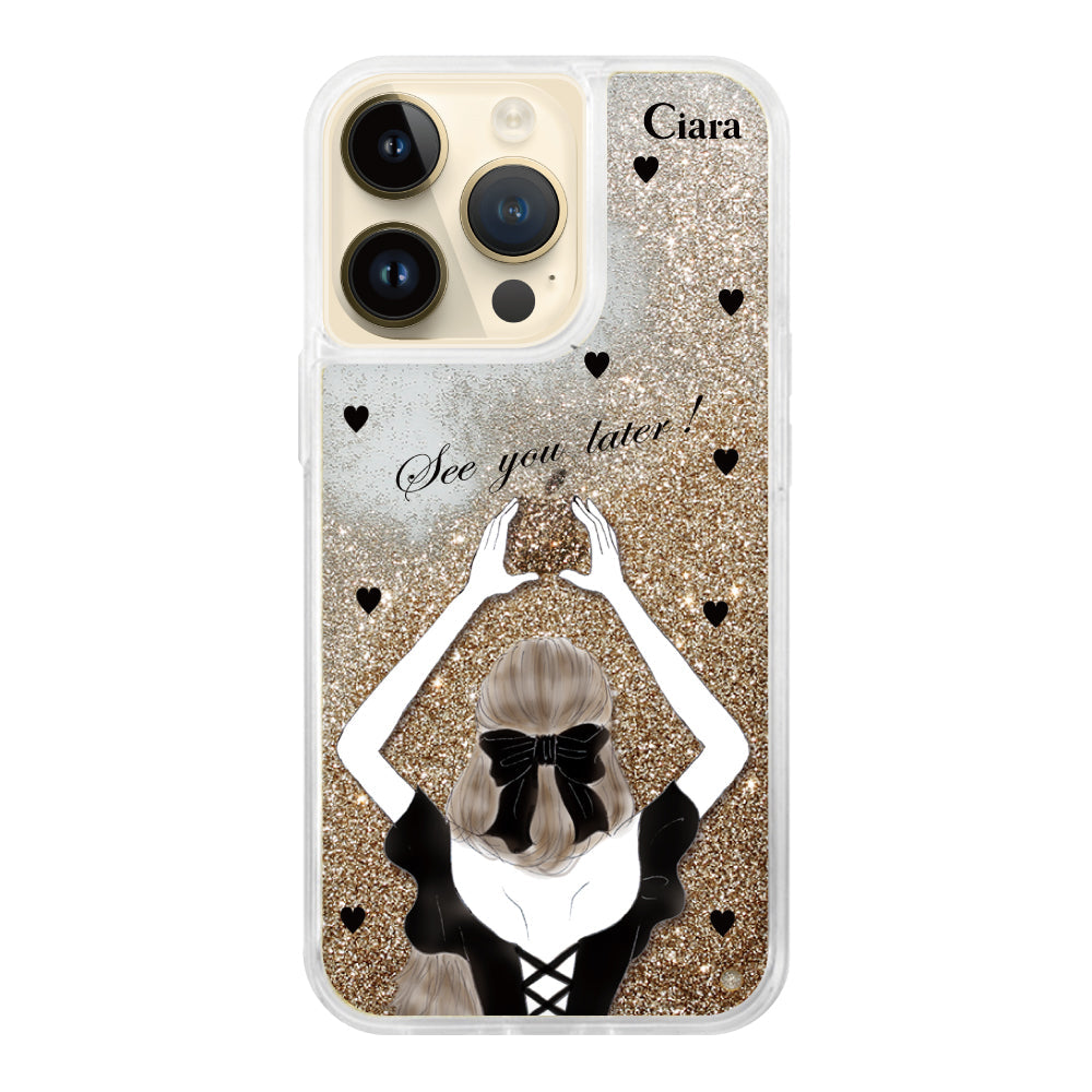 iPhoneケース グリッター オイルクリアケース ブラックバックショット