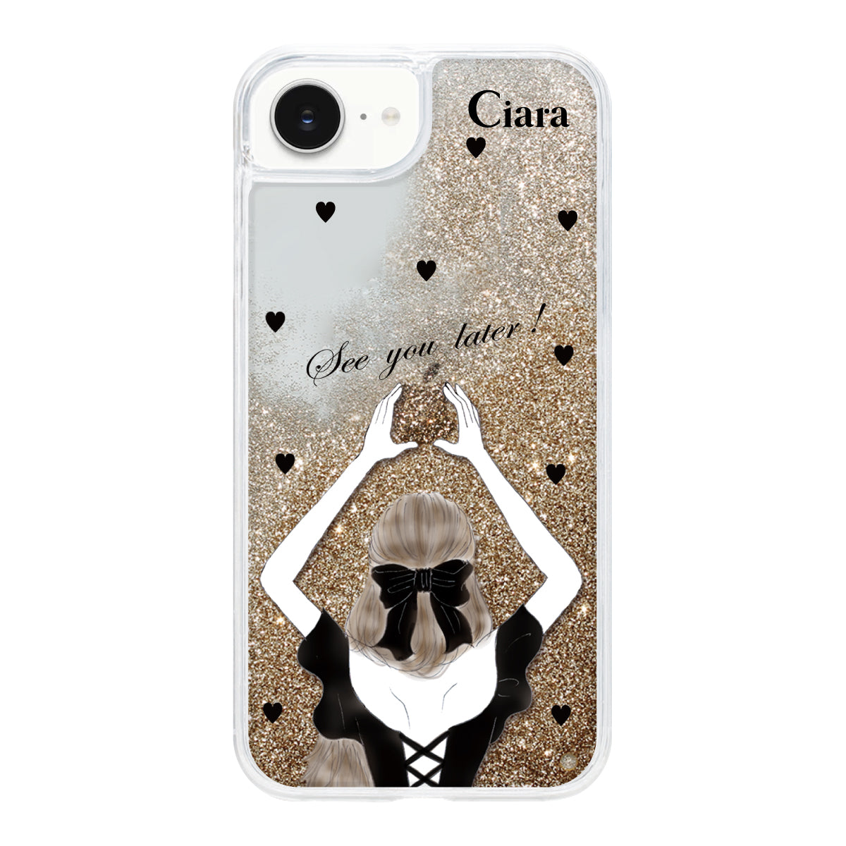 iPhoneケース グリッター オイルクリアケース ブラックバックショット