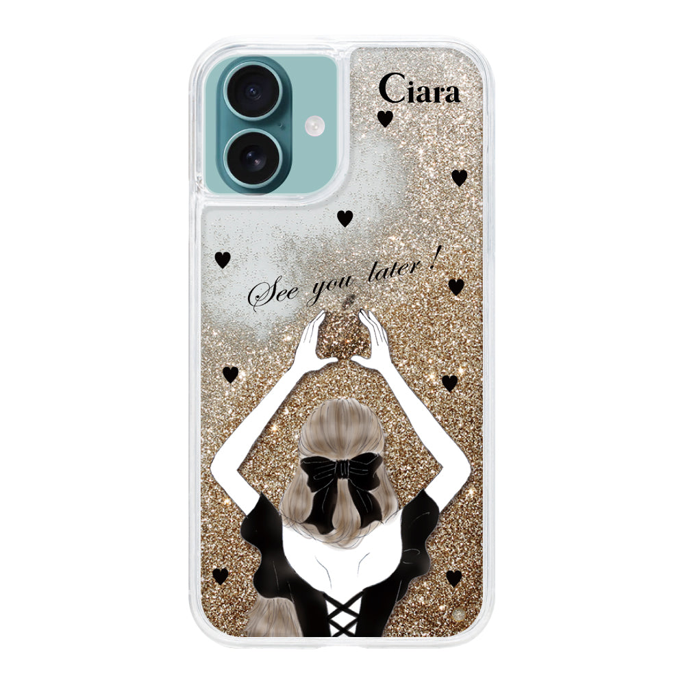 iPhone16Plus グリッター オイルクリアケース ブラックバックショット ゴールド