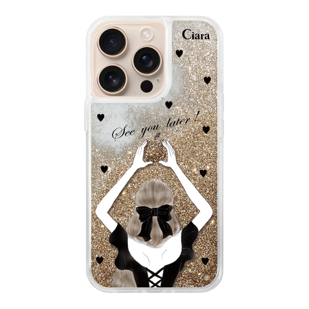 iPhoneケース グリッター オイルクリアケース ブラックバックショット