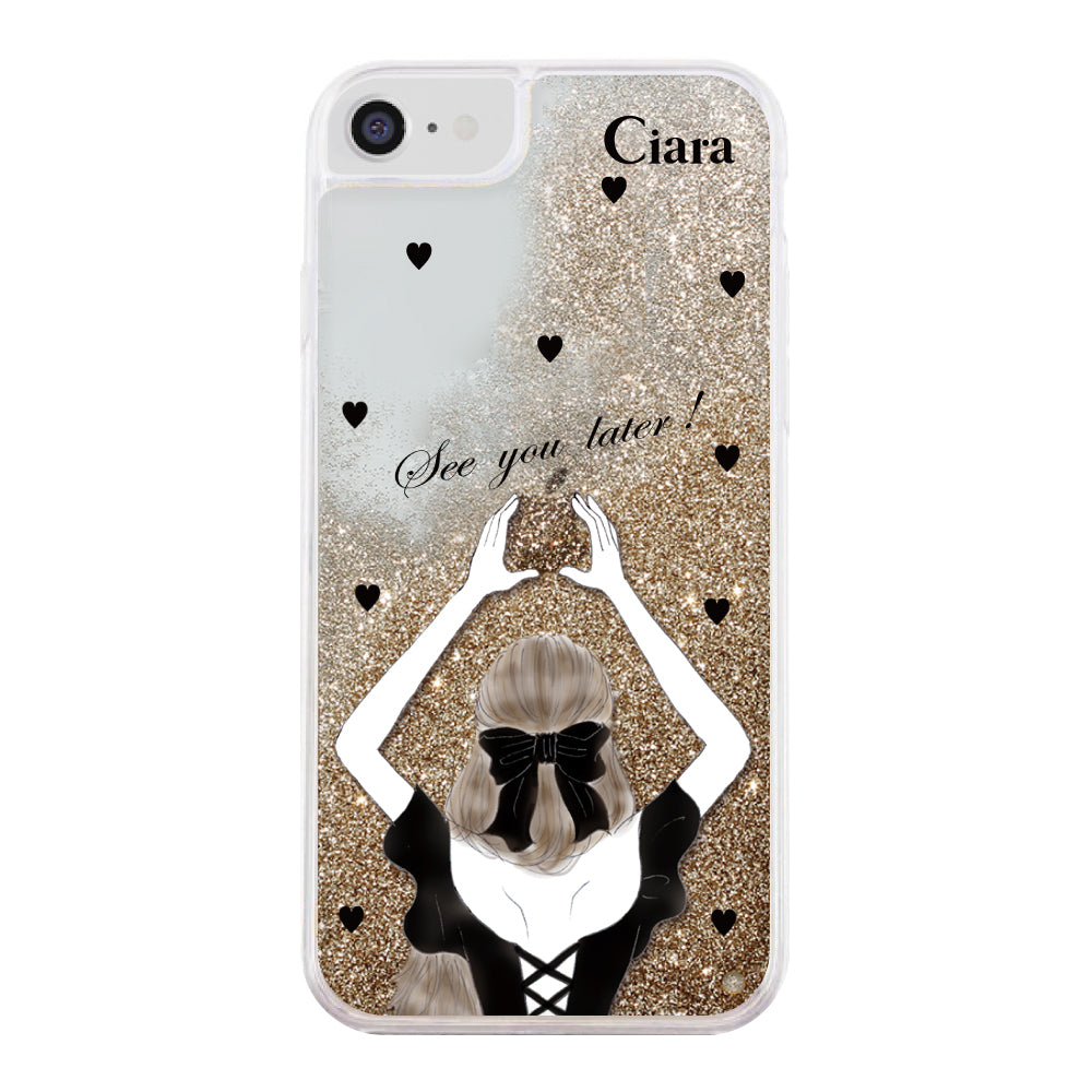 iPhoneケース グリッター オイルクリアケース ブラックバックショット