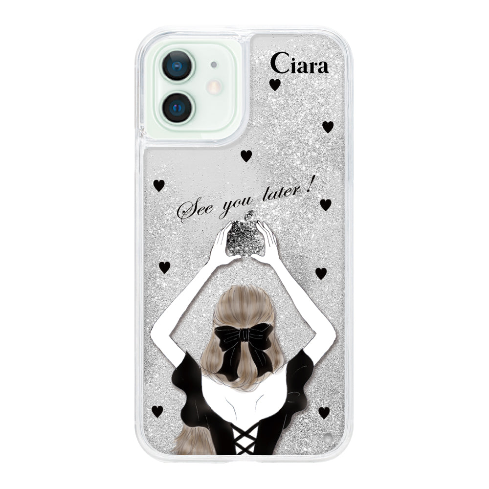 iPhoneケース グリッター オイルクリアケース ブラックバックショット