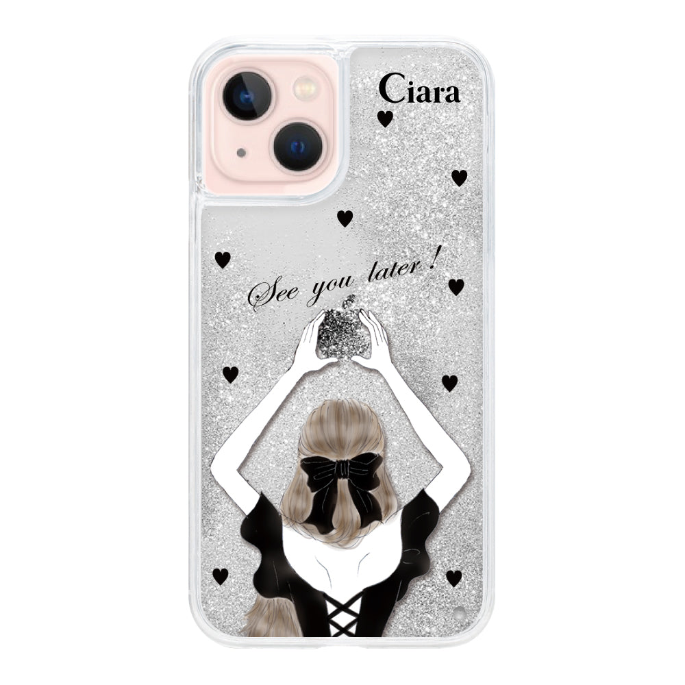 iPhoneケース グリッター オイルクリアケース ブラックバックショット