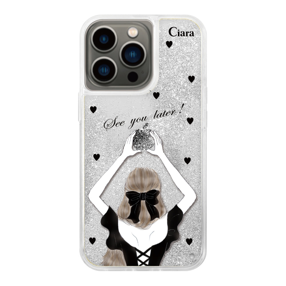 iPhoneケース グリッター オイルクリアケース ブラックバックショット