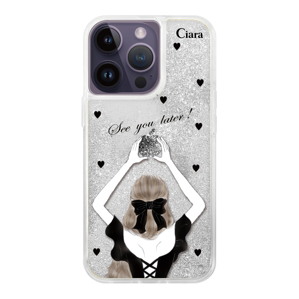 iPhoneケース グリッター オイルクリアケース ブラックバックショット