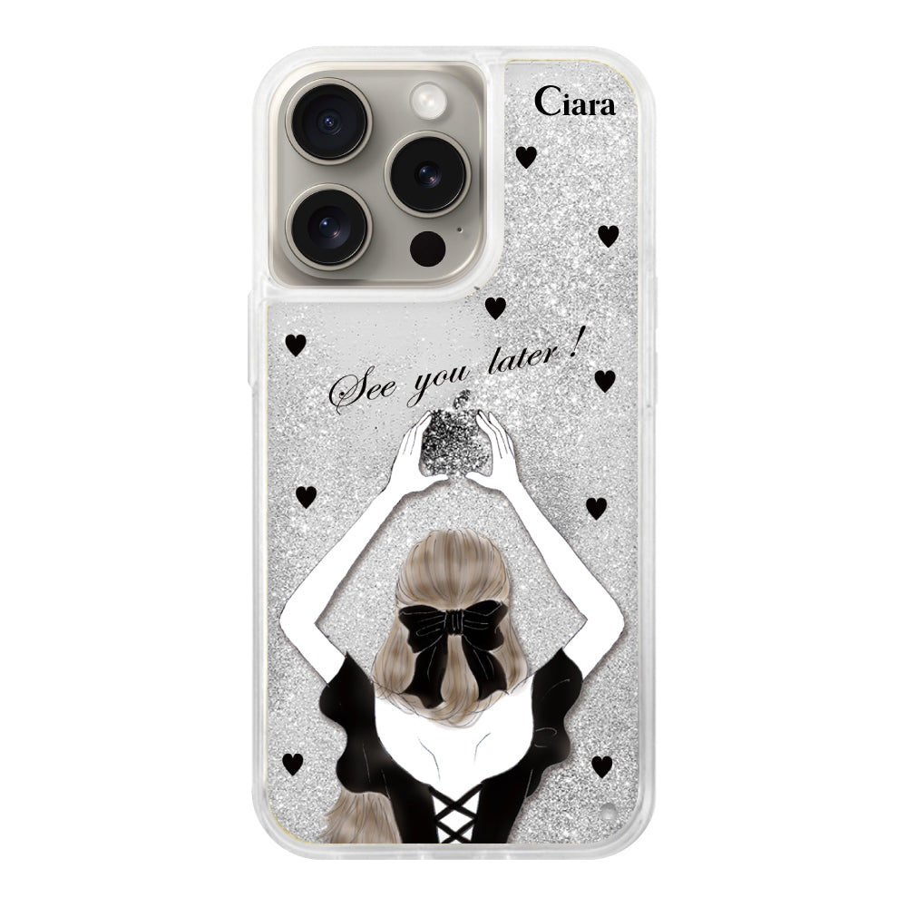 iPhoneケース グリッター オイルクリアケース ブラックバックショット