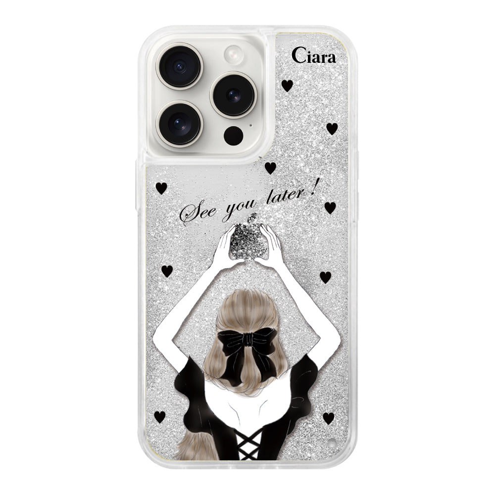 iPhone15ProMax グリッター オイルクリアケース ブラックバックショット シルバー