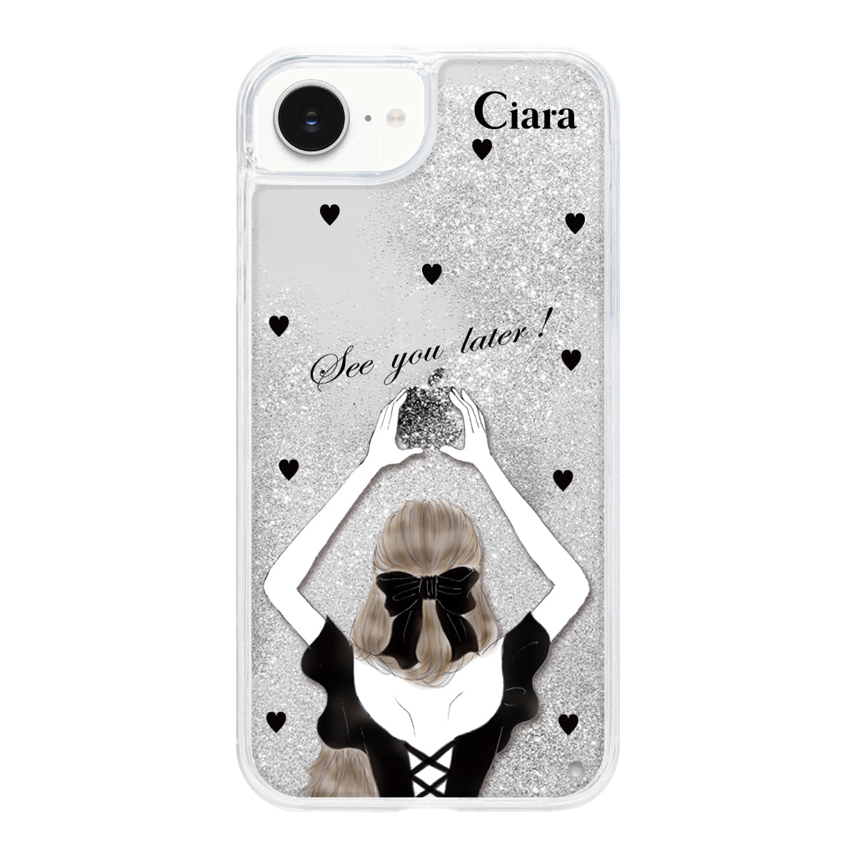 iPhoneケース グリッター オイルクリアケース ブラックバックショット