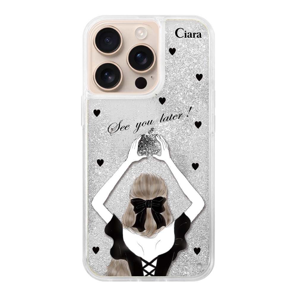 iPhone16Pro グリッター オイルクリアケース ブラックバックショット シルバー