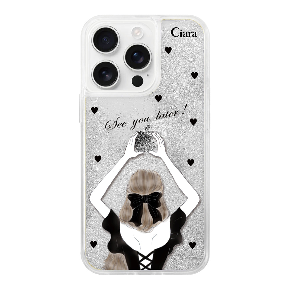 iPhone16ProMax グリッター オイルクリアケース ブラックバックショット シルバー