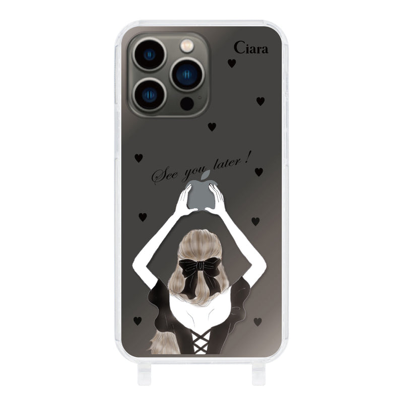 iPhoneケース ストラップクリアケース ブラックバックショット
